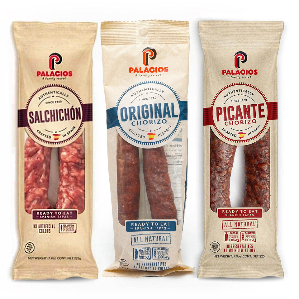 Trio Pack Autentico Chorizo Mild + Hot + Salchichon Palacios 7.9 oz each